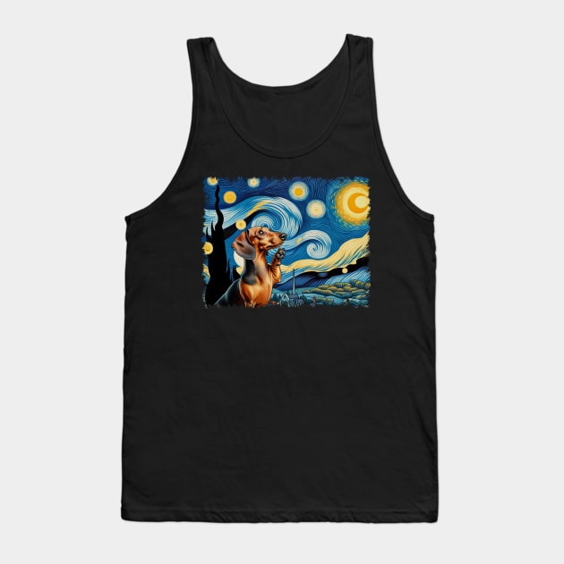 Cute and Curvy Crew Dachshund Dog Starry Night, Doggy Delight Tee Tank Top by Chocolate Candies